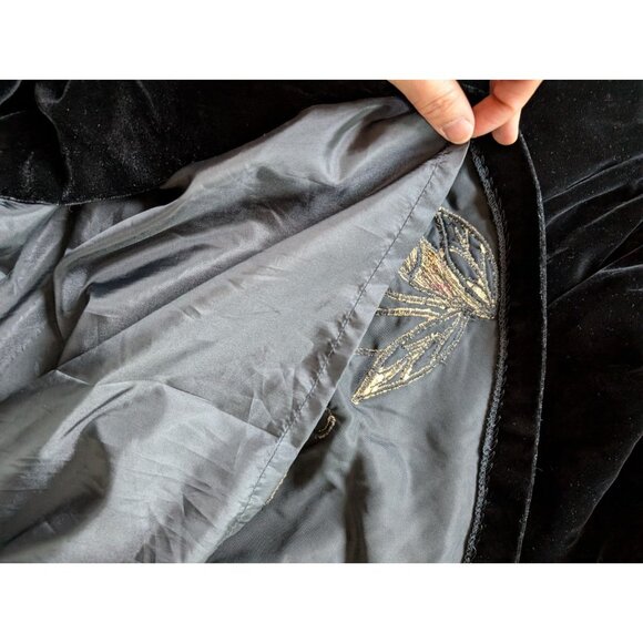 Vintage Black Velvet 3D Floral Calla Lily Embroidered Midi Skirt Late 80s - Picture 6 of 10